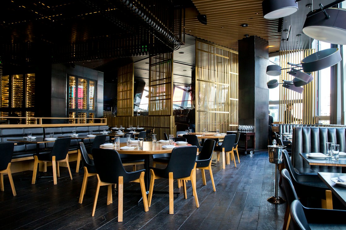 Warmly lit restaurant interior